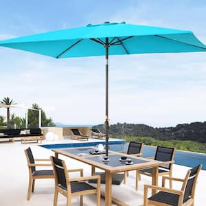 6 ft. x 9 ft. Rectangular Patio Market Umbrella with UPF50+, Tilt Function and Wind-Resistant Design in Lake Blue