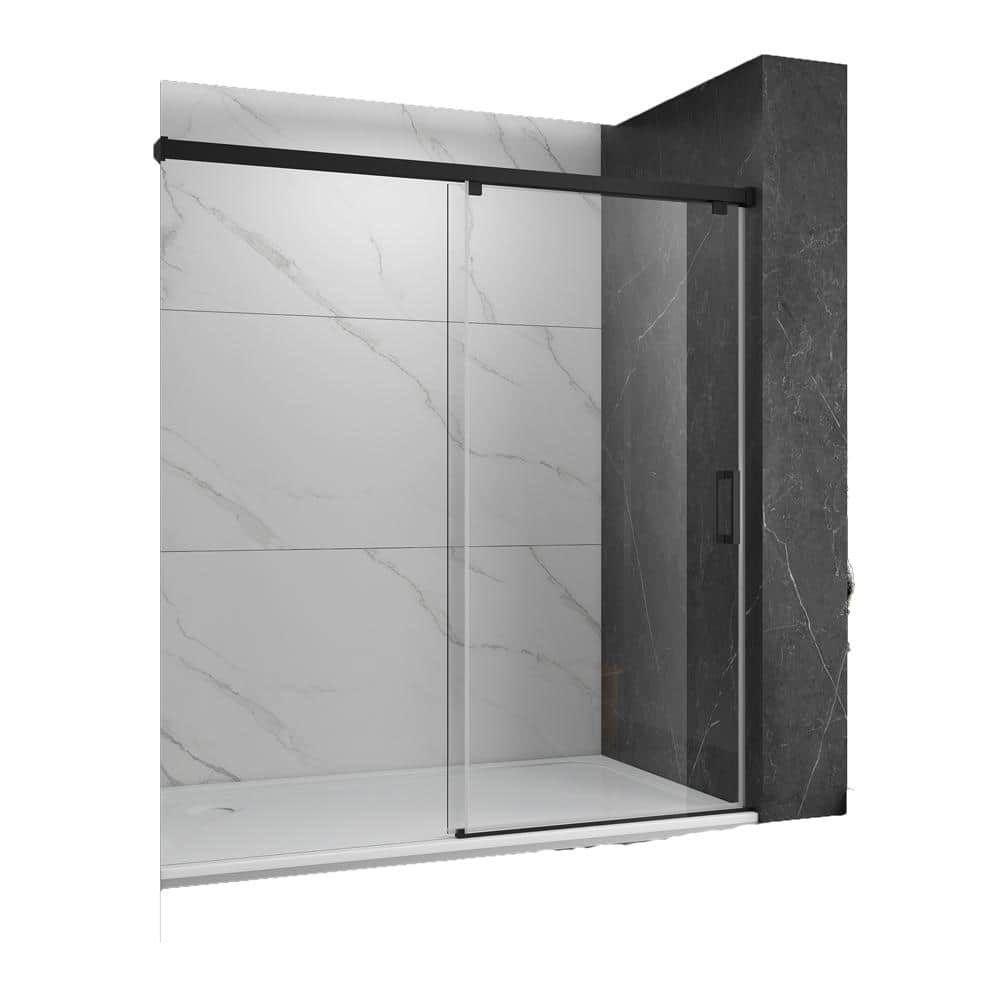 48 in. W x 76 in. H Single Sliding Frameless Shower Door in Matte Black wit