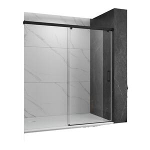 48 in. W x 76 in. H Single Sliding Frameless Shower Door in Matte Black with Clear Glass