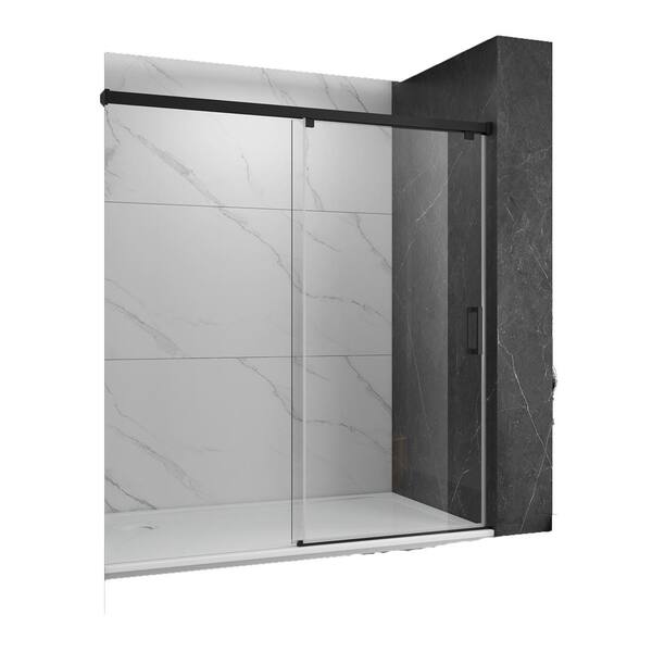 EPOWP 48 in. W x 76 in. H Single Sliding Frameless Shower Door in Matte Black with Clear Glass