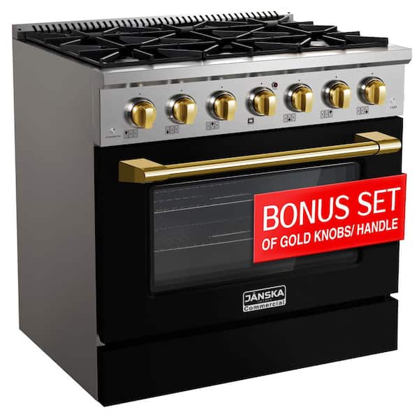 Professional 36 in. Freestanding Dual Fuel Range, 6-Burners, 5.2 cu. ft. Electric Oven, Griddle, Black, 2 Sets of Knobs