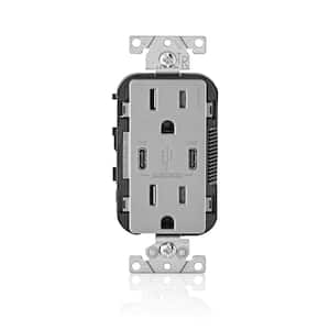 Decora 15 Amp Tamper Resistant Duplex Outlet with 30W USB-C Power Delivery Charger, Gray (1-Pack)