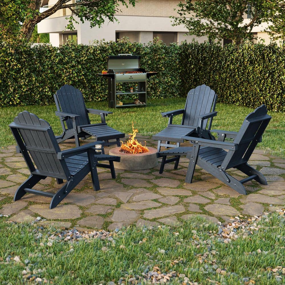 Sonkuki Navy Blue Plastic Folding Ergonomic Adirondack Chair with