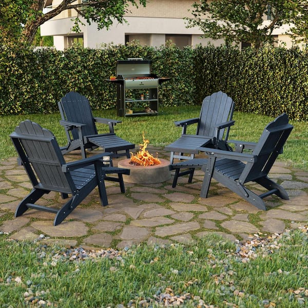 Sonkuki Navy Blue Plastic Folding Ergonomic Adirondack Chair with