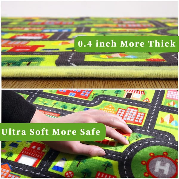 Kids Play Rug 8 x 10 ft. Kids Carpet Playmat Car City Life Traffic Road Large Children Educational & Game Area Rug Green