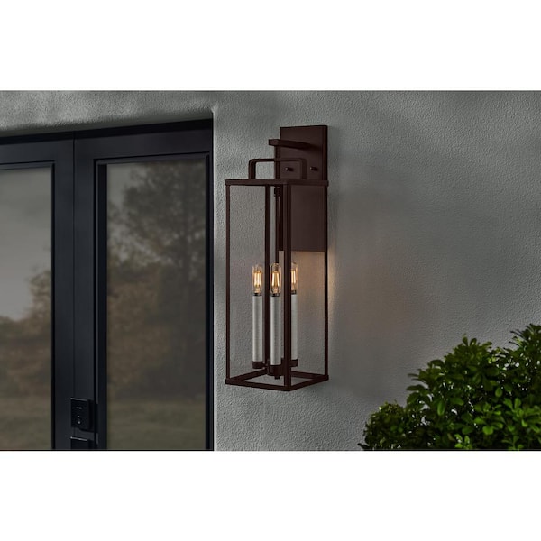 Oak Bluff 24 in. Dark Olde Bronze Hardwired Outdoor Wall Light Lantern Sconce with No Bulbs Included