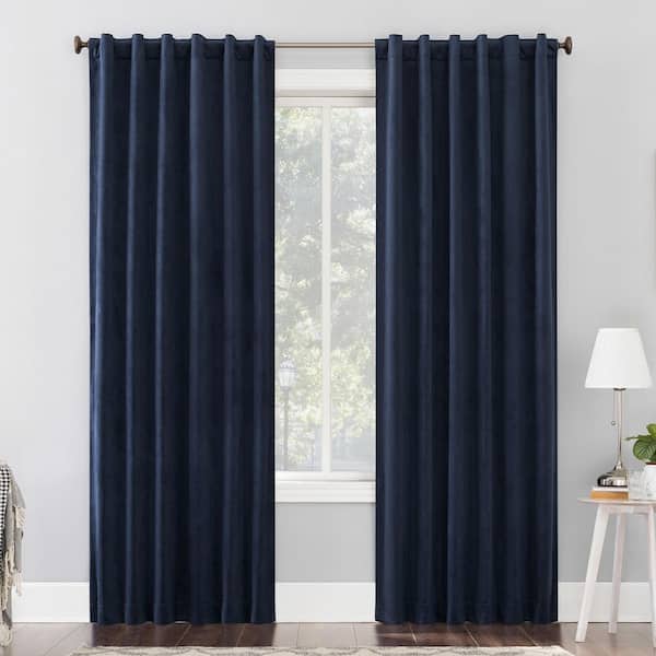 Sun Zero Amherst Velvet Noise Reducing Thermal Navy Blue Polyester 50 in. W x 96 in. L Blackout Curtain Double Panel