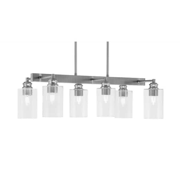 Unbranded Albany 6 Light Brushed Nickel Downlight Chandelier, Linear Chandelier for the Kitchen with Clear Bubble Glass Shades
