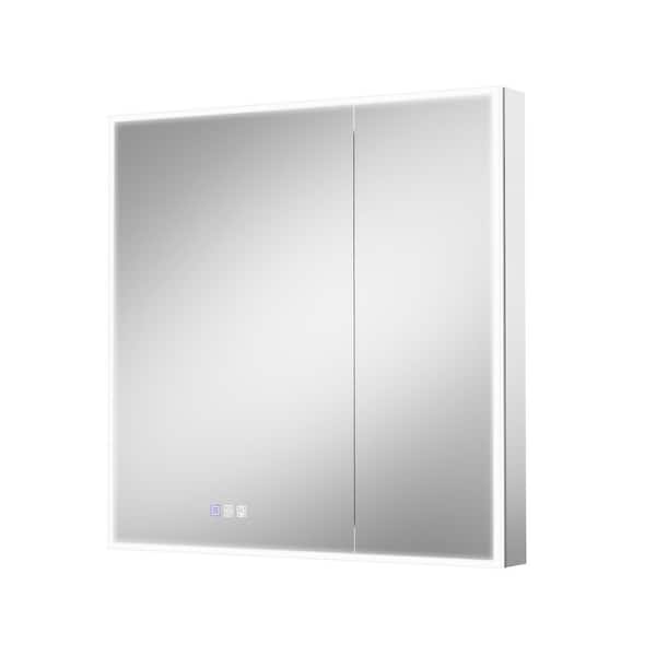 36 in. W x 36 in. H Square Recessed/Surface Mount LED Medicine Cabinet with Mirror, 3x Magnifier, USB, Type C