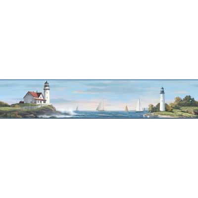 5 yard spool Nautical Living Sailing Lighthouse Multi-Color Wallpaper Border