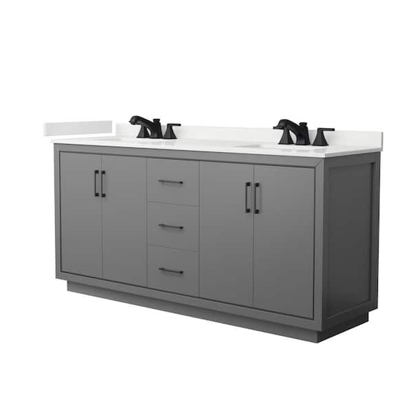Wyndham Collection Icon 72 in. W x 22 in. D x 35 in. H Double Bath Vanity in Dark Gray with White Quartz Top