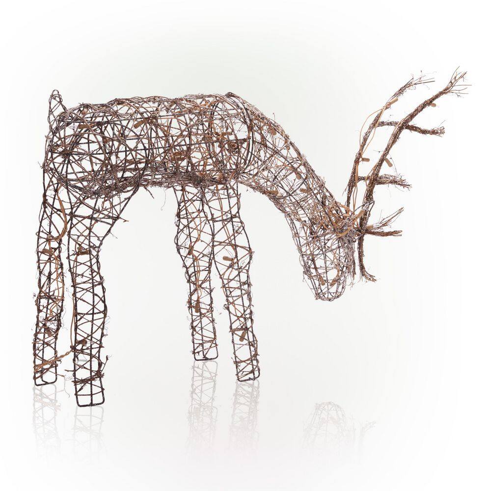 24" Warm White Pre-lit Rattan Reindeer Statue