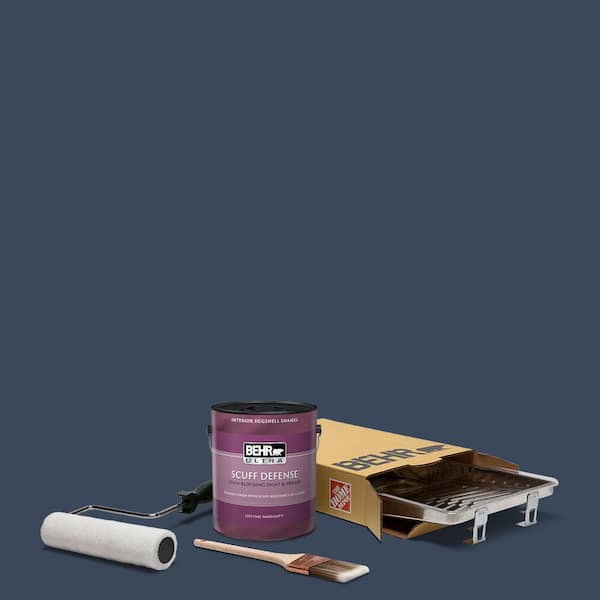 BEHR 1 gal. #M500-7 Very Navy Extra Durable Eggshell Enamel Interior Paint and 5-Piece Wooster Set All-in-One Project Kit