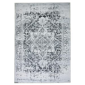 Himalayas Black Creme 5 ft. 8 in. x 9 ft. Machine Washable Modern Floral Abstract Polyester Non-Slip Backing Area Rug