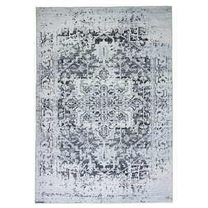 Himalayas Black Creme 10 ft. x 14 ft. Machine Washable Modern Floral Abstract Polyester Non-Slip Backing Area Rug