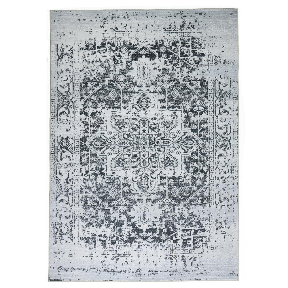 Himalayas Black Creme 4 ft. x 6 ft. Machine Washable Modern Floral Abstract Polyester Non-Slip Backing Area Rug price history on PriceWatchPro