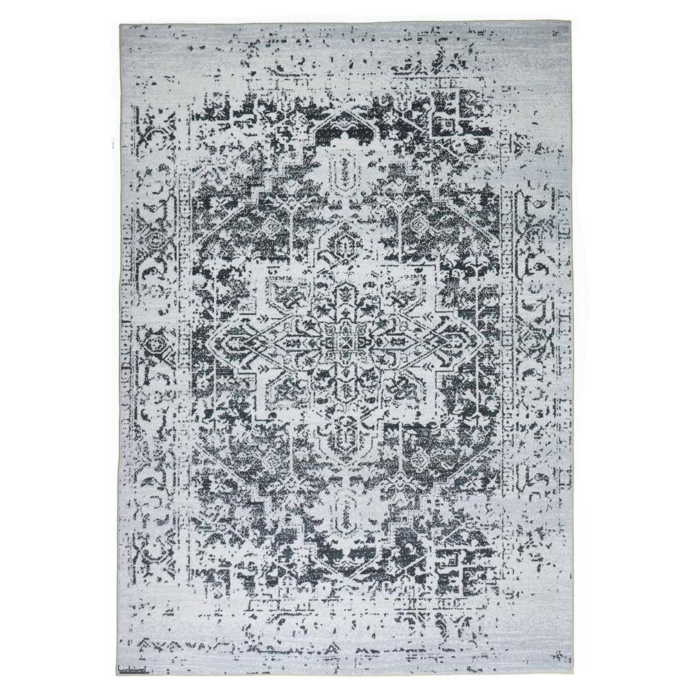 Himalayas Black Creme 9 ft. x 12 ft. Machine Washable Modern Floral Abstract Polyester Non-Slip Backing Area Rug price history on PriceWatchPro