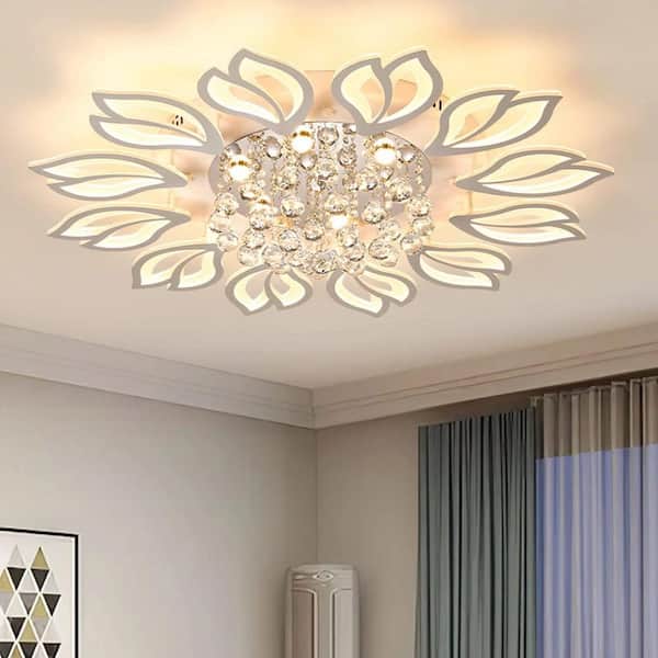 40.75 in. 65-Watt Modern White Dimmable Integrated LED Flush Mount with White Acrylic Shade for Living Room Dining Room