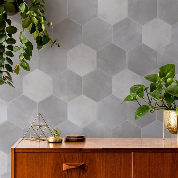 Industrial Hex Silver 8-1/2 in. x 9-7/8 in. Porcelain Floor and Wall Tile (4.05 sq. ft./Case)
