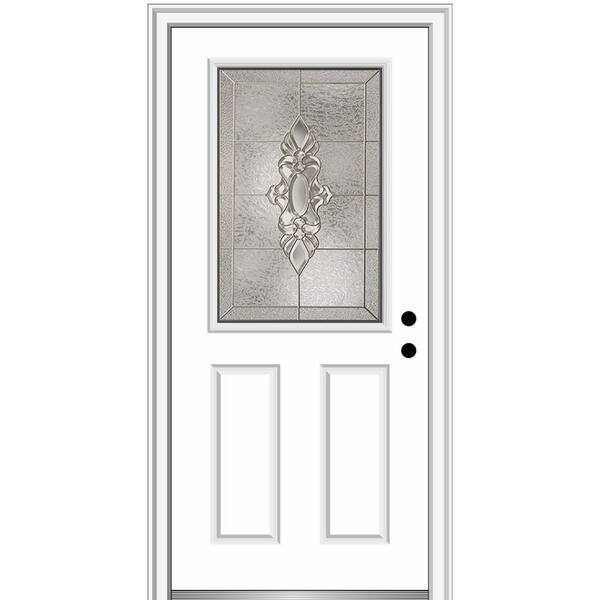 MMI Door 32 in. x 80 in. Heirlooms Left-Hand Inswing 1/2-Lite Decorative 2-Panel Painted Steel Prehung Front Door