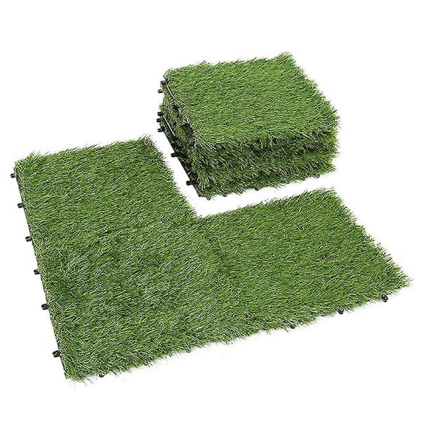 Cesicia 8-Piece 12 in. L x 12 in. W Polyethylene Square Artificial Realistic Grass Tiles w/Water Drainage Design for Garden Lawn
