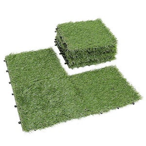 8-Piece 12 in. L x 12 in. W Polyethylene Square Artificial Realistic Grass Tiles w/Water Drainage Design for Garden Lawn