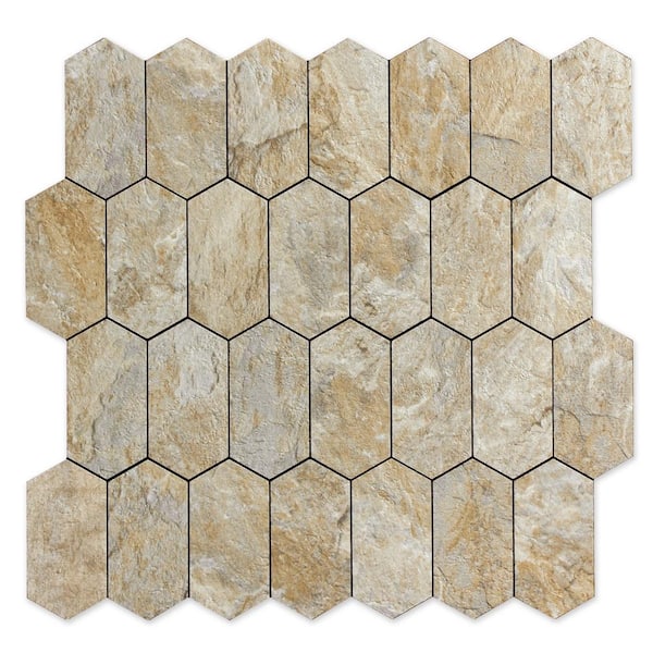 Yipscazo 12.2 in. W x 12.6 in. L Long Hexagon PVC Peel and Stick Backsplash Tile for Kitchen and Bathroom(10 sq. ft./10-Sheets)