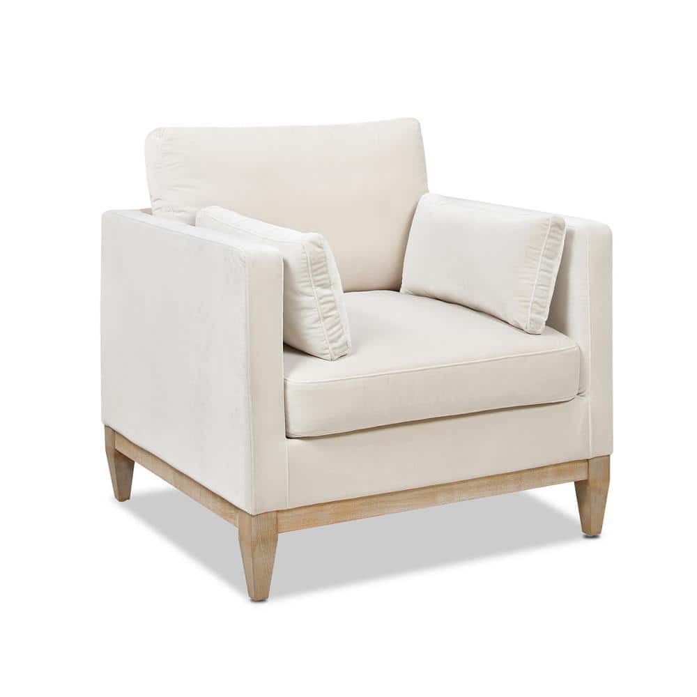 French Beige Velvet Luxe 36" Wood Base Armchair
