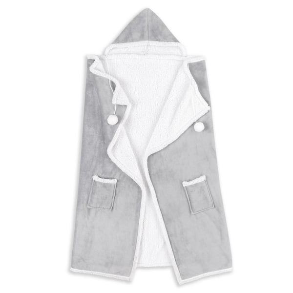 Unbranded Grey Solid Color Polyester Hooded Throw