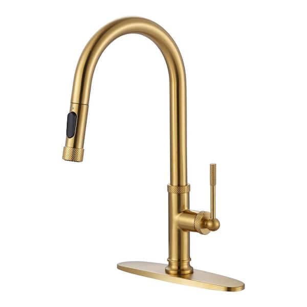 AVITAS Single Handle Pull Down Sprayer Kitchen Faucet with 2-Water Modes Stainless Steel in Gold