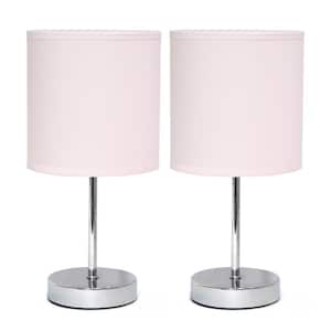11 in. Chrome Mini Basic Blush Pink Table Lamp with Fabric Shade (2-Pack)