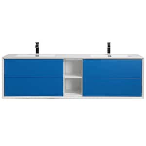 Vienna 75 in. W x 20.5 in. D x 22.5 in. H Floating Double Bathroom Vanity in Blue with White Acrylic Top
