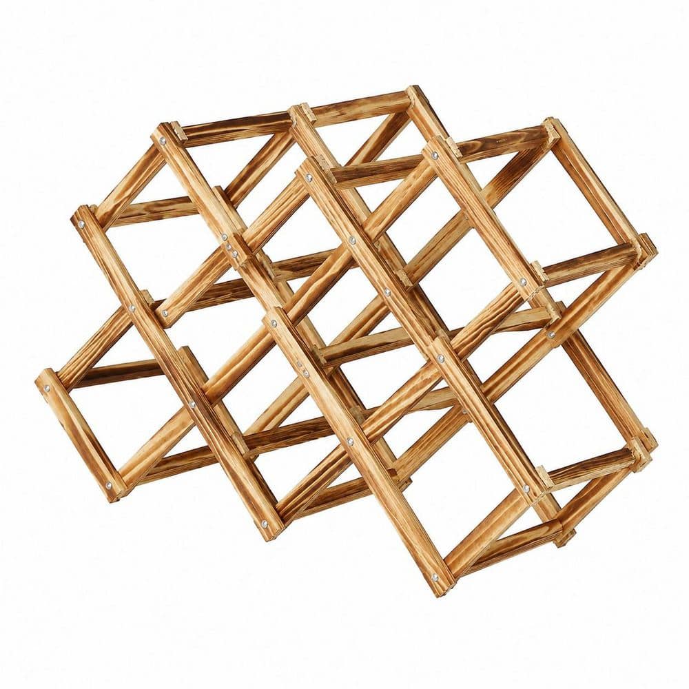 Modern Charcoal Pine Wood Wine Rack Countertop Wine Bottle Holder with 8 Slots, Top Storage and 10-Bottle Capacity