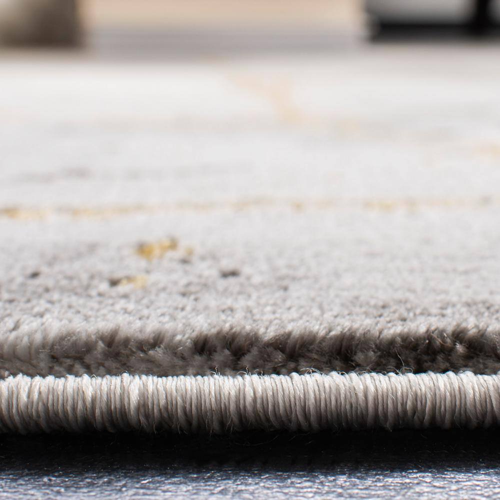 Elegant Abstract Gray and Gold 2' x 8' Synthetic Runner Rug