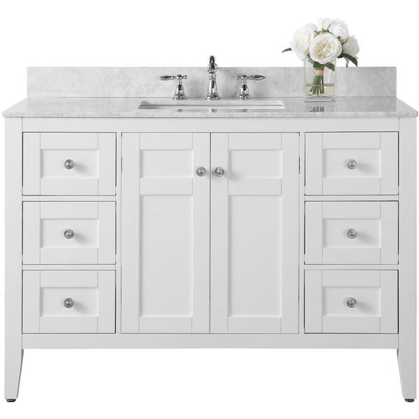 Ancerre Designs Maili 48 In W X 22 D Vanity White With Marble Top Carrara Basin Vts Cw The Home Depot Ancerre Designs Maili 48 In W X 22, 48 White Vanity With Black Top