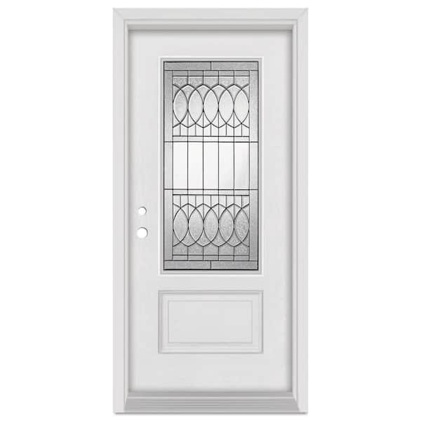 Stanley Doors 32 in. x 80 in. Nightingale Right-Hand Patina Finished Fiberglass Mahogany Woodgrain Prehung Front Door