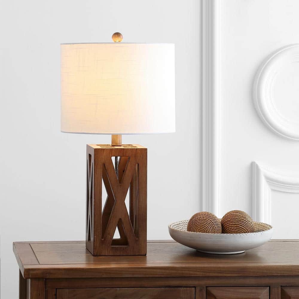 Hampton Bay Woodbine 23.5 in. Walnut Wood Table Lamp with LED Bulb