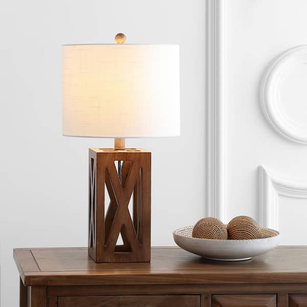 JONATHAN Y Stewart 21.5 in. Brown Wood LED Table Lamp