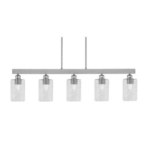 Albany 60-Watt 5-Light Brushed Nickel Linear Pendant Light with Smoke Bubble Glass Shades and No Bulbs Included