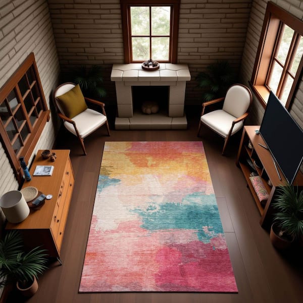 Mayfield Premium Machine Washable Abstract AMF1517 Pink 5 ft. x 7 ft. 6 in. Area Rug