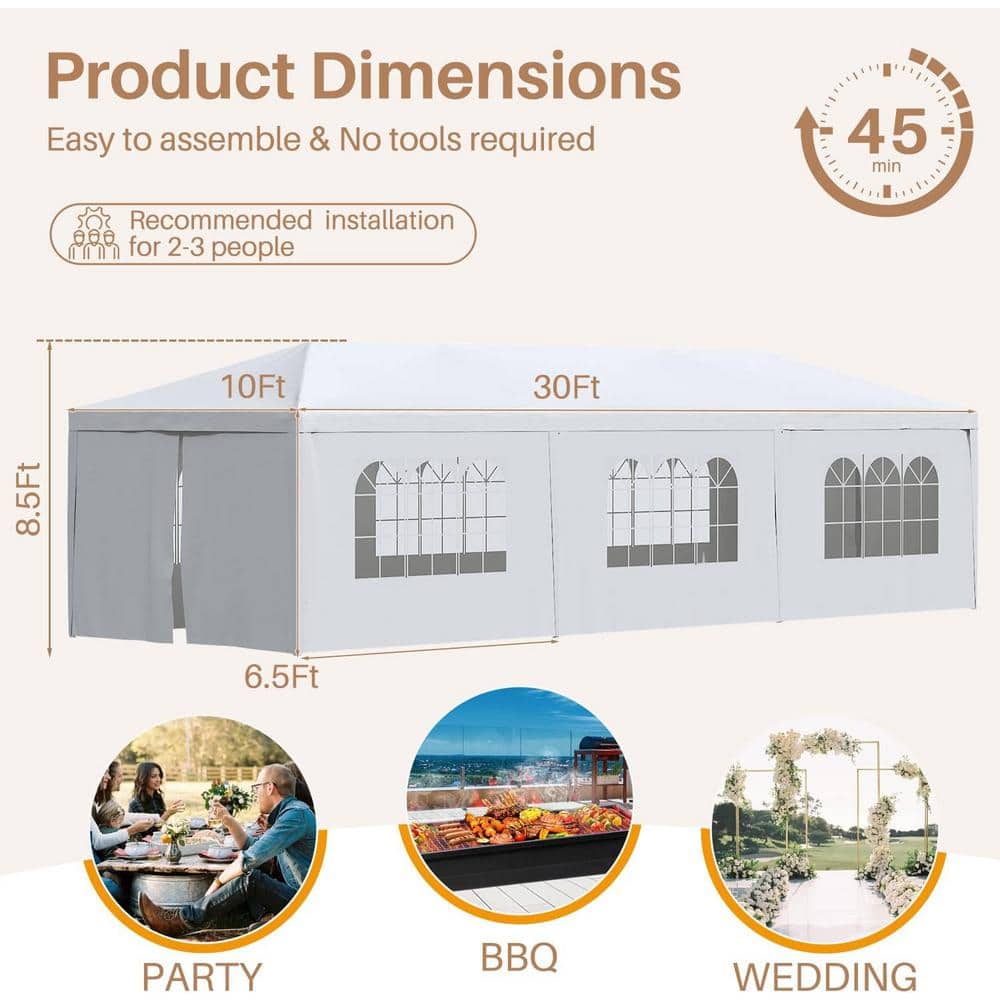 White Polyethylene 10x30 Outdoor Party Canopy Tent with Sidewalls