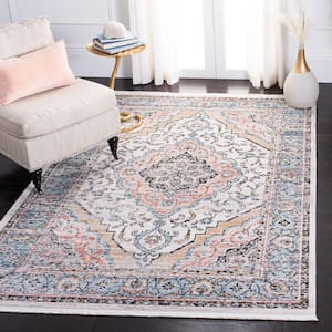 Shivan Gray/Blue 8 ft. x 10 ft. Floral Border Area Rug