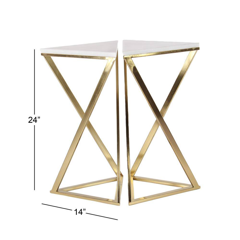 Gold Solid Triangle Stone and Metal Accent Tables 14"W x 24"H Set of 2