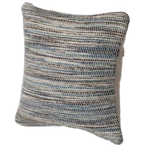 16 in. Blue HandWoven Wool and Cotton Throw Pillow Cover with Woven Knit Texture