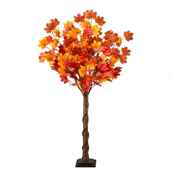 Nearly Natural 4ft. Pre-Lit Deluxe Autumn Maple Artificial Fall Tree with 68 Warm White LED Lights