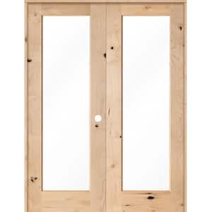 72 in. x 96 in. Rustic Knotty Alder 1-Lite Clear Glass Left Handed Solid Core Wood Double Prehung Interior Door