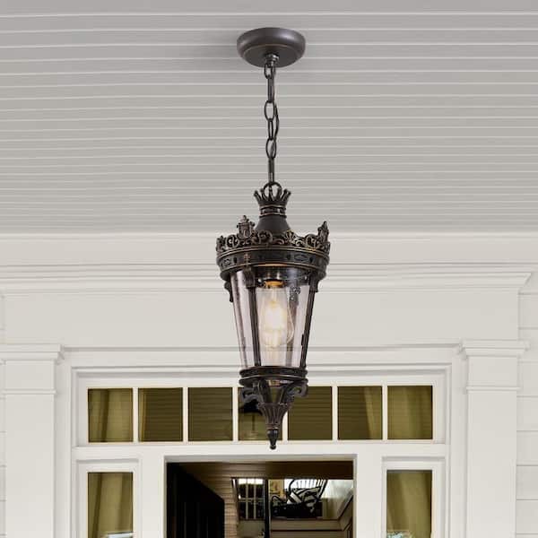 Lasaideal Vintage Crown 18 in. 1-Light Coffee Golden Outdoor Weather Resistant Aluminium Pendant Light with No Bulb Included