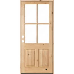 32 in. x 96 in. Knotty Alder Right-Hand/Inswing 4-Lite Clear Glass Unfinished Wood Prehung Front Door