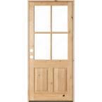 42 in. x 96 in. Knotty Alder Right-Hand/Inswing 4-Lite Clear Glass Unfinished Wood Prehung Front Door