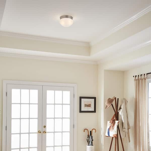 Ceiling Space 9.25 in. 2-Light Brushed Nickel Traditional Hallway Flush Mount Ceiling Light with Alabaster Swirl Glass